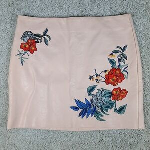 GUESS Womens Faux Leather Mini Skirt Pink Floral Embroidered Y2K Size 8